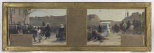 Skitse til præfektens kontor på Hôtel de Ville: Tropper på vej ud under belejringen af Paris i 1870 af Paul Albert Baudouin