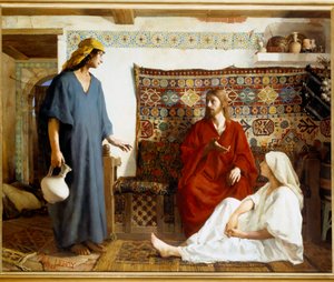 Jesus ved Marthe og Maria - Sainte Marthe, Jesu Kristi discipel og hendes søster Marie de Bethanie - Maleri af Paul Alexandre Leroy (1860-1942)
