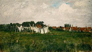 Mecklenburg, Landskab med den lille by Schwann ved Warrow af Paul Baum