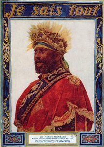 Portræt af Etiopiens Negus, Menelik II (1844-1913), illustration fra magasinet Je Sais Tout, ca. 1900 af Paul Buffet