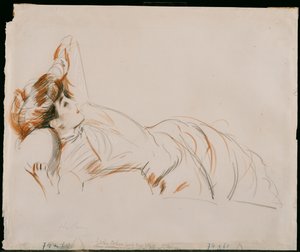 En elegant dame liggende af Paul Cesar Helleu