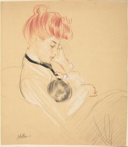Madame Helleu vugger Paulette i hendes arme af Paul Cesar Helleu