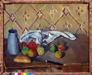 Frugt, håndklæde, brød og mælkekasse Maleri af Paul Cezanne (1839-1906) 1880 Søn. 0,6x0,73 m Paris, Musee de l