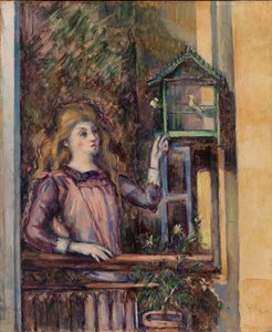 Pige med fuglebur af Paul Cézanne