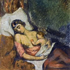 Hortense allaitant Paul - Kvinde, der ammer sit barn af Cezanne, Paul (1839-1906), ca 1872 - Olie på lærred, 23,2x23,2 - Privat samling af Paul Cézanne