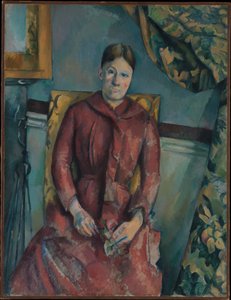 Madame Cézanne (Hortense Fiquet, 1850-1922) i rød kjole af Paul Cézanne