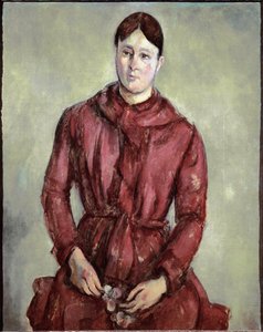 Portræt af Madame Cezanne i rød kjole (olie på lærred, ca. 1890) af Paul Cézanne