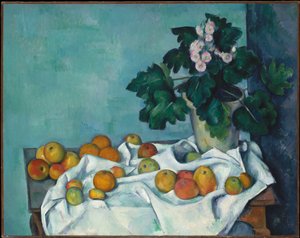 Stilleben med æbler og en potte kodriver af Paul Cézanne