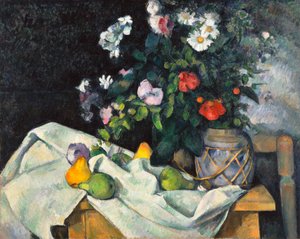 Stilleben med blomster og frugter af Paul Cézanne
