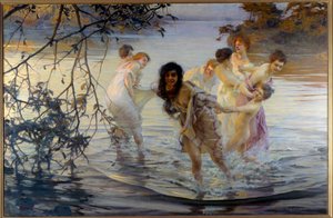 Glade ebats Unge kvinder runder i vandet. Maleri af Paul Chabas (1869-1937) 1899 Nantes, Museum of Fine Arts