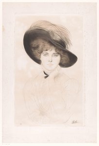Portræt af en ukendt kvinde med en hat af Paul César Helleu (signed by artist)