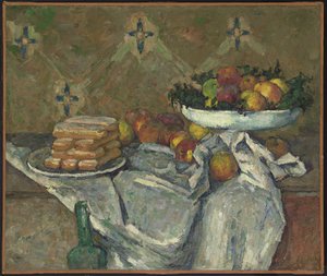 Frugtskål og tallerken med kiks, ca. 1877 (olie på lærred) af Paul Cézanne