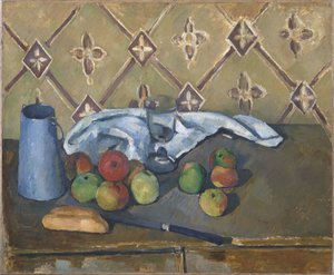 Frugt, Serviette og Mælkekande af Paul Cézanne
