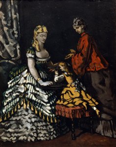 Interiør med to kvinder og et barn, c1861 af Paul Cézanne