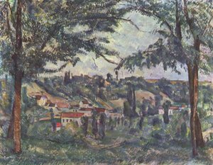 Hameau des Pâtis i Pontoise, indrammet af træer af Paul Cézanne