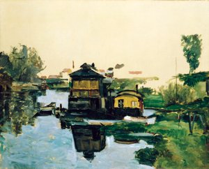 Flydende huse på en flod af Paul Cézanne