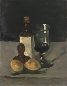 Stilleben med flaske, glas og citroner, 1867-9