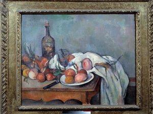 Stilleben med løg Maleri af Paul Cezanne (1839-1906) 1895 Søn. 0,66x0,82 m. Paris, Musee d