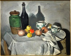 Stilleben (frugter og retter) af Paul Cézanne