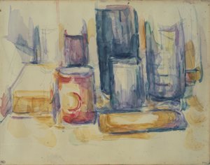 Køkkenbord: krukker og flasker af Paul Cézanne