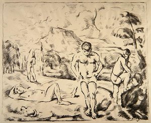 The Baders, ca. 1898 (litho) af Paul Cézanne