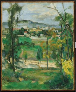 Landsby bag træer, Île-de-France, ca. 1879 af Paul Cézanne