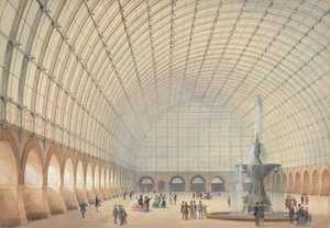 Design til en motions- og industriel udstillingshal i Wien, perspektivisk indvendig udsigt, 1853. af Paul Eduard Sprenger