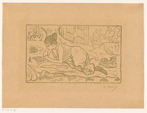 Læsende kvinde liggende på sengen af  (signed by artist) Paul Élie Ranson