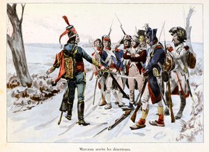 Marceau arrete des deserteurs: Francois-Severin Desgraviers Marceau (1769-1796) tilbageholder soldaterne fra den republikanske hær i Vendee (85) - Illustration af Emile Boutigny (1853-1929) I "Hoche-Marceau-Desaix" af Theodore Cahu ( 1854-1928) - Privat ko af Paul Émile Boutigny