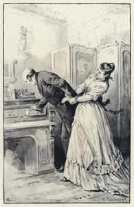 Illustration til Anna Karenina: Karenina tager sin kones breve i besiddelse (litho) af Paul Frenzeny