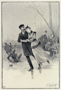 Illustration til Anna Karenina: Levin og Kitty på isen (litho)