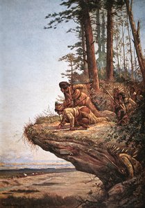 Watching the Wagons (farve litho) af Paul Frenzeny