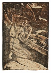 En fisker, der drikker ved siden af sin kano af Paul Gauguin