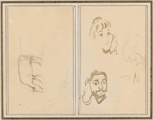 En Græssende Ko; Hovedet af en kvinde med hånden på kinden og hovedet af en mand med hånden på øret [verso] af Paul Gauguin