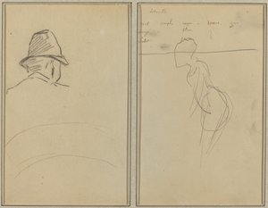 Et Menneskehoved med Hat, set bagfra; En stående kvinde [recto] af Paul Gauguin