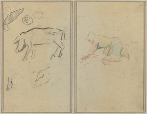 En gris; Bretonsk bonde knælende [verso] af Paul Gauguin