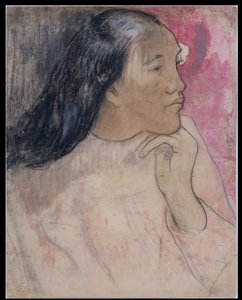 En tahitiansk kvinde med en blomst i håret af Paul Gauguin