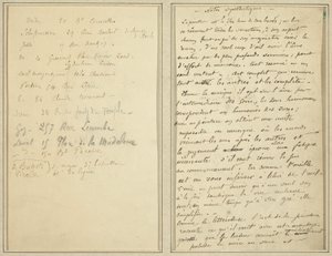 Adresseliste; Manuskriptside [recto] af Paul Gauguin