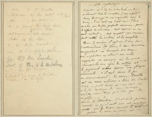 Adresseliste; Manuskriptside [recto] af Paul Gauguin