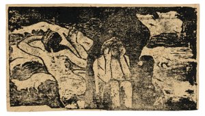 Ved de sorte klipper, fra suiten af sene træbloktryk af Paul Gauguin