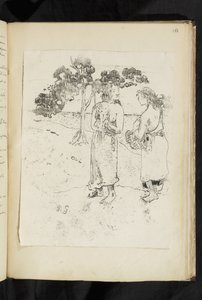 Før og efter - To kvinder, der samtaler i et landskab af Paul Gauguin