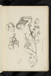 Før og efter - tegning "Dekorativ person" af Paul Gauguin