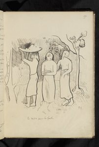 Før og efter - tegning "På vej til festen" af Paul Gauguin