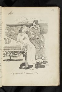 Før og efter - tegning "Hvad tænker du på? Jeg ved det ikke" af Paul Gauguin
