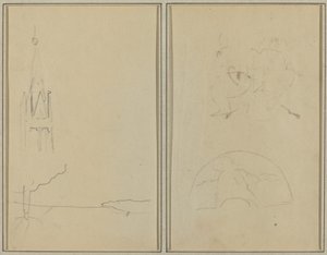Kirketårn; En skitse af en fan [recto] af Paul Gauguin
