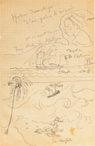 Tegning fra et album med tegninger produceret til den unge Jacques Bousquet, Pont-Aven eller Le Pouldu, 1889-90 af Paul Gauguin