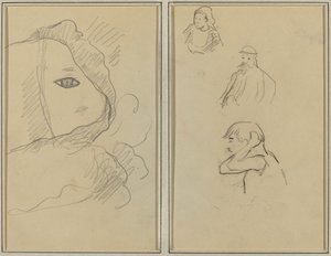 Øje og en del af ansigtet; En bretonsk kvinde og to mænd [recto] af Paul Gauguin