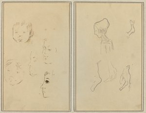 Fem undersøgelser af hoveder; En dreng i profil med studier af hænder og fødder [verso] af Paul Gauguin