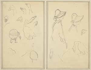 Gæs; Piger i hætter, gæs [recto] af Paul Gauguin