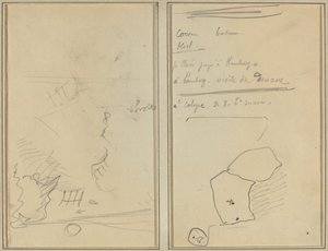 Hoved af en abe; Fortegnelse over flasker og drikkevarer [verso] af Paul Gauguin